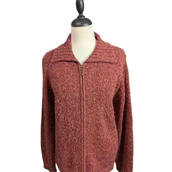 Croft & Barrow Women's Large Heather Mauve Full Zip Collared Knit Sweater - Picture 2 of 9